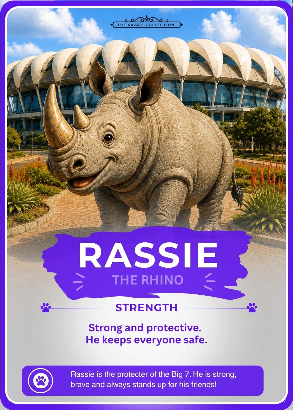 Rassie the Rhino character card